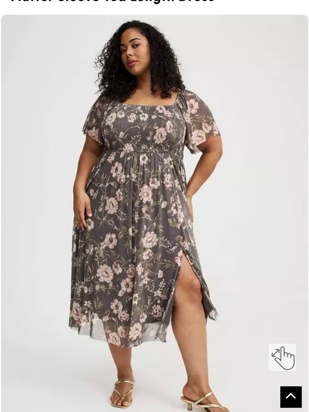torrid NWT Charcoal Floral Smocked Midi Dress ( small rip-shown)